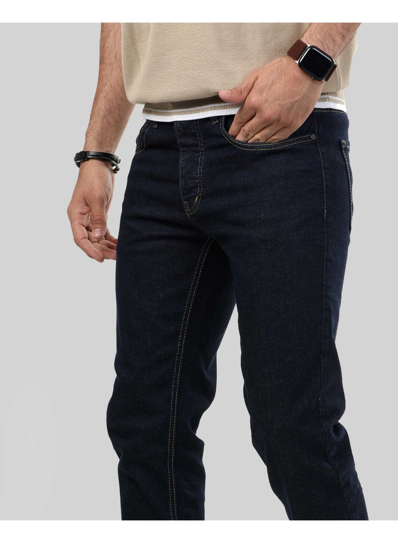 دوت جينز رجالي كحلي قصة سليم – بخياطة بارزة - Image 3